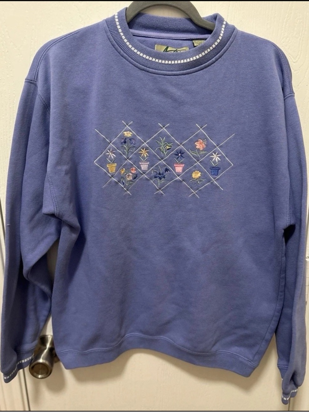 Antero Vtg Grannycore Crewneck Floral Spring FlowerPot Cottagecore Spring Sz M
